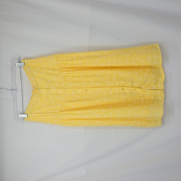 Elodie Yellow White Tiny White Floral Pattern Button Front Skirt Size Small - Picture 4 of 15